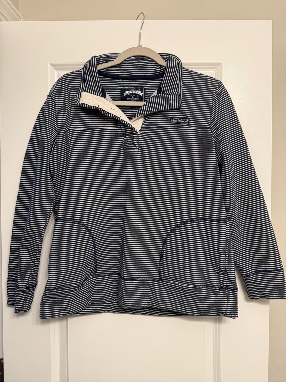 Navy & White Striped Pullover Sweatshirt